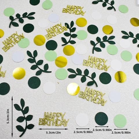 Happy Birthday Confetti Paper Table Scatter Gold Glitter Letters Green Leaves Dots Birthday Party Decoration Supply