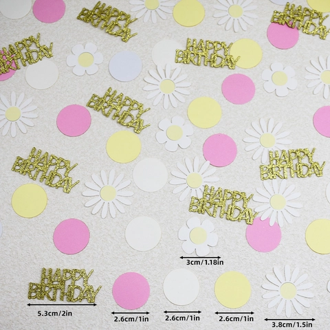 Confettis Joyeux Anniversaire Marguerite Fleur Papier Rond Paillettes Carton Décoration Table Fournitures Fête
