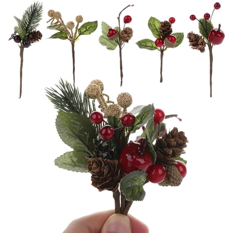 Gesimuleerde Kerst Dennenappel Rode Bessen Dennennaalden Decoratieve Picks Kunstbloem Kerstboom Geschenkdoos DIY Ornament