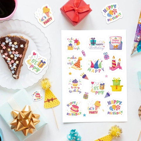 Cartoon Birthday Stickers Set For Kids DIY Gift Wrapping Envelope Decor Happy Birthday Party Favors Self Adhesive Decals