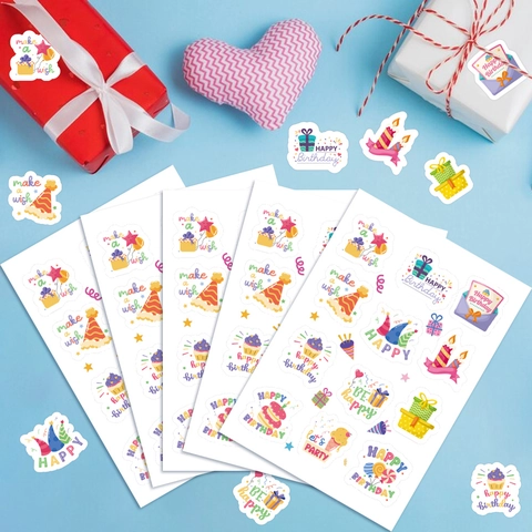 Cartoon Birthday Stickers Set For Kids DIY Gift Wrapping Envelope Decor Happy Birthday Party Favors Self Adhesive Decals
