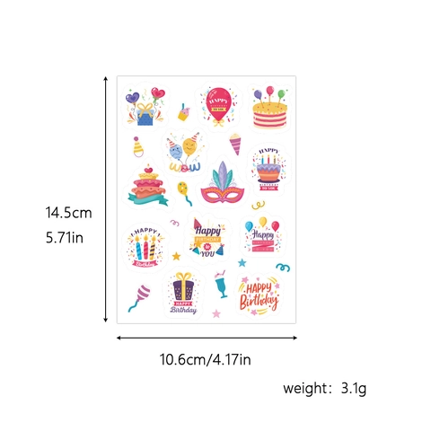 Cute Cartoon Birthday Party Stickers Self Adhesive Paper Labels For Envelope Seals Gift Wrap Decor Cake Balloon Patterns