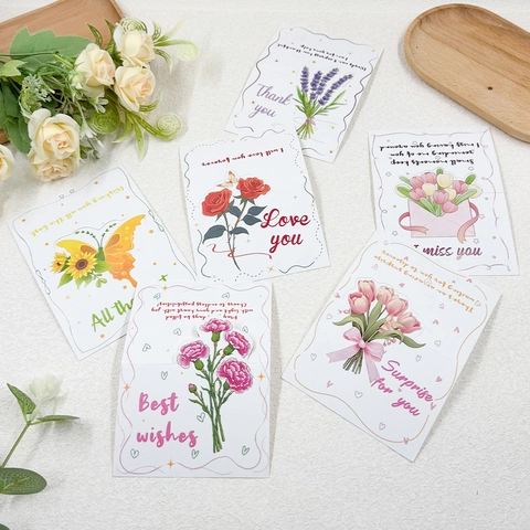 3D Floral Greeting Card Set Multicolor White Cardboard Flower Pattern Message Card For Birthday Mother Day Teacher Day