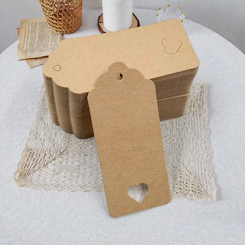 Kraft Paper Gift Tags With Heart Hollow Design Retro Brown Blank Hang Tags For Wedding Birthday Party Favors DIY Crafts