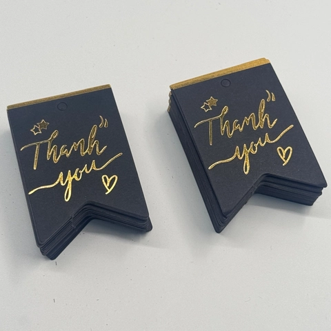 Etichette Regalo Thank You con Stampa a Caldo Oro Rotondo Coda di Pesce Bianco Nero Cartone per Matrimonio Festa Decorazione Imballaggio