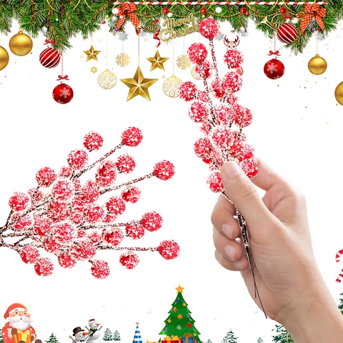 Steli Di Bacche Rosse Artificiali Effetto Neve Decorazione Natalizia Composizione Floreale Festa Ornamenti