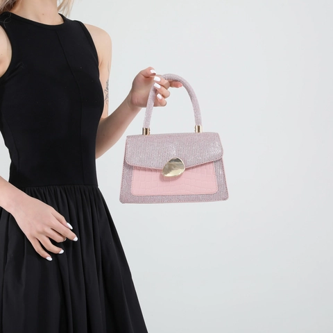 Mini Square Handbag Crocodile Pattern Glitter Sequin PU Leather Crossbody Bag With Gold Buckle For Women Elegant