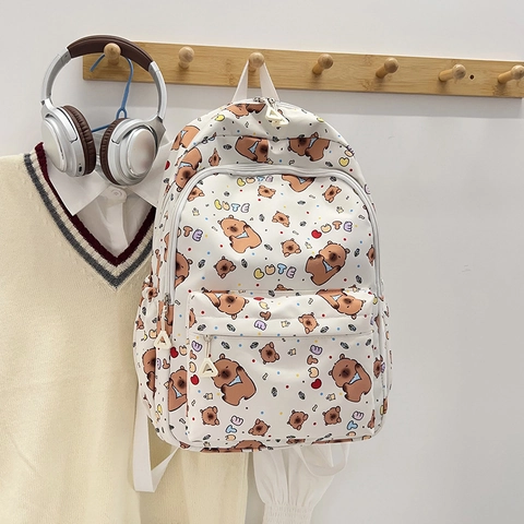 Simpatico Zaino con Stampa Orso Cartone Animato Per Ragazze Scuola Grande Capacità Nylon Impermeabile Moda Viaggio Rosa Nero