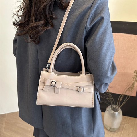 Bolso de Mujer Pequeño Cuadrado de Cuero PU con Lazo Vintage Chic Bolso de Hombro Elegante Color Sólido Bolso Bandolera