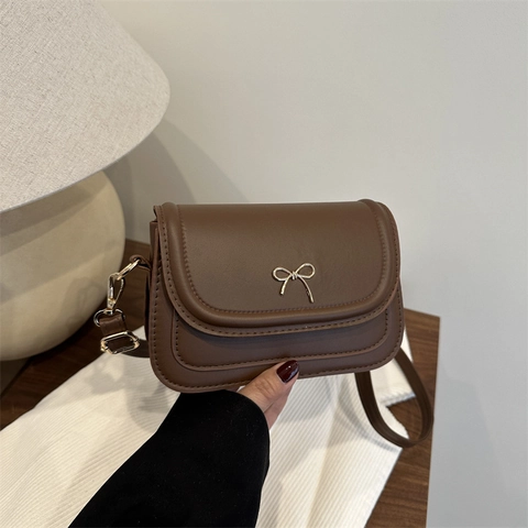 Borsa A Spalla Donna Pelle PU Elegante Fiocco Dorato Decorazione In Metallo Piccola Borsa A Tracolla Quadrata Retro