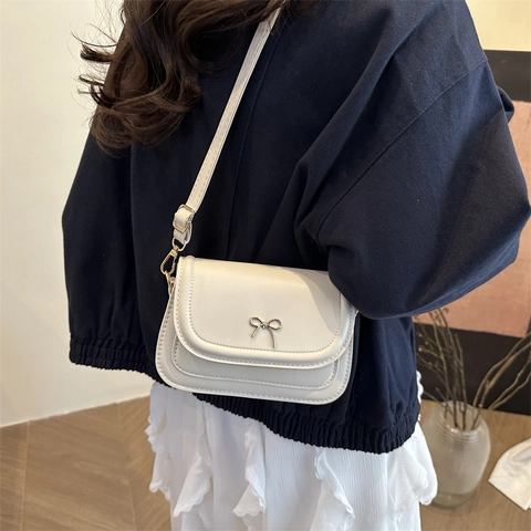 Borsa A Spalla Donna Pelle PU Elegante Fiocco Dorato Decorazione In Metallo Piccola Borsa A Tracolla Quadrata Retro