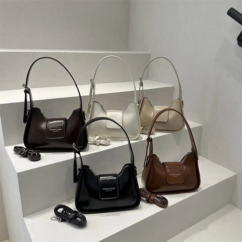 Women Vintage PU Leather Underarm Bag Fashion Simple Solid Color Shoulder Crossbody Bag With Stitching Detail Trendy Purse