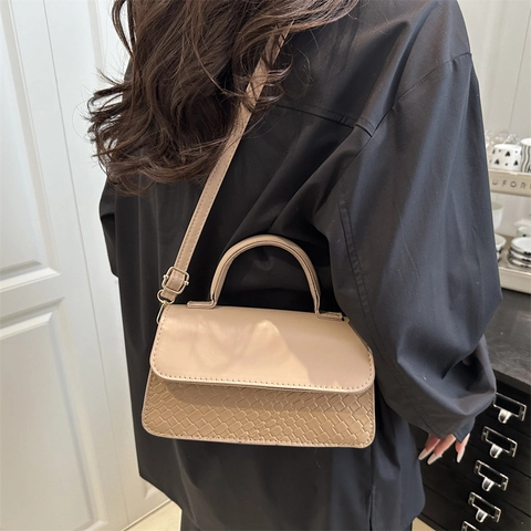 Damen Retro PU Leder Schultertasche Patchwork Textur Henkeltasche Minimalistische Umhängetasche Quadratische Unterarmtasche