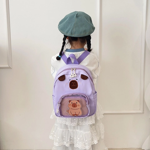 Kids Cartoon Capybara Animal Backpack With Transparent Mesh Pocket Cute 3D Ears Nylon School Bag For Kindergarten Boys Girls