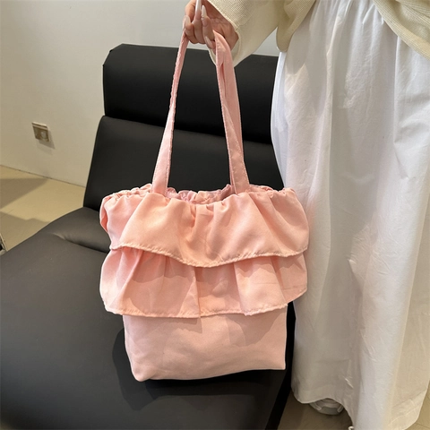 Mode Vrouwen Ruffle Tote Bag Grote Capaciteit Nylon Schoudertas Casual Koreaanse Stijl Handtas Voor Dagelijks Gebruik