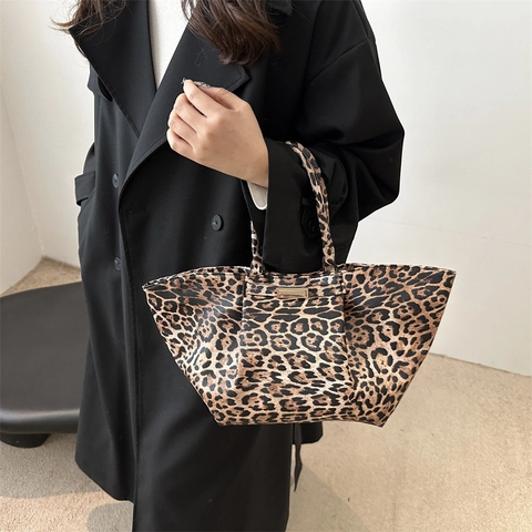 Leopardenmuster Tote Bag Damen Große Kapazität Schulter Handtasche Kunstleder Retro Urban Minimalistisch Mode Tasche