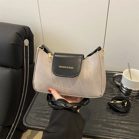 Borsa a Spalla Retrò da Donna in Tela e Pelle Sintetica con Tracolla Intrecciata e Stampa alla Moda Borsa a Tracolla
