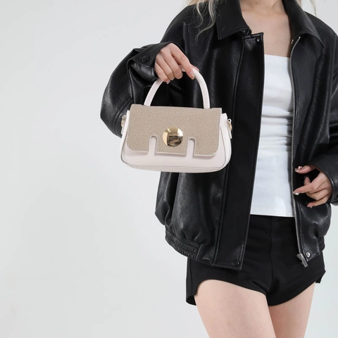 Women Shoulder Bag PU Leather Woven Texture Round Metal Buckle Top Handle Retro Fashion Versatile Crossbody Handbag