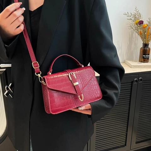 Sac À Bandoulière Pour Femmes Motif Crocodile Cuir PU Poignée Crossbody Retro Messenger Sac À Main Élégant Mode Voyage