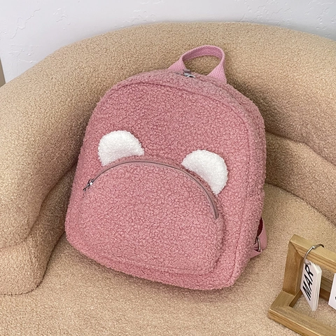 Sac à Dos Mignon en Peluche Sherpa Oreilles d'Ours pour Enfants Filles École Mini Sac de Voyage Fausse Fourrure Douce Petit Sac à Bandoulière Cadeau Multicolore