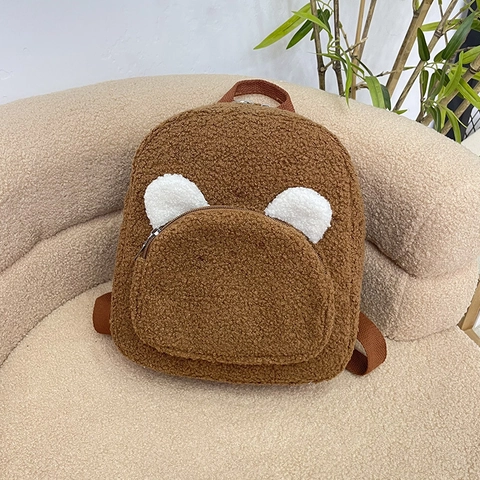 Sac à Dos Mignon en Peluche Sherpa Oreilles d'Ours pour Enfants Filles École Mini Sac de Voyage Fausse Fourrure Douce Petit Sac à Bandoulière Cadeau Multicolore