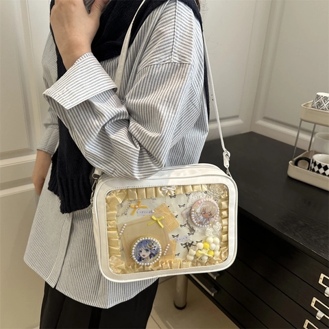 Japanischer Stil Niedliche Ita Tasche PU Leder Schultertasche Mit Transparentem PVC Fenster Damen Studenten Casual Umhängetasche