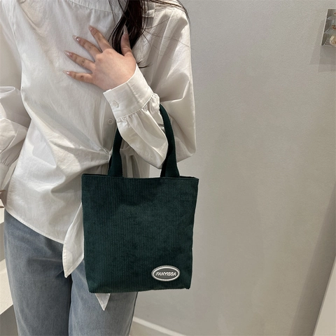 Bolso Tote de Pana Retro para Mujer Bolso de Mano Simple de Gran Capacidad Informal Ligero de Color Sólido Bolso de Viaje Diario Versátil