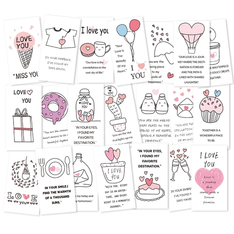 Mini Lunchbox Notes Cards Inspirational Love Greeting Cards For Anniversary Valentine Day Romantic Hand Drawn Pattern Decor