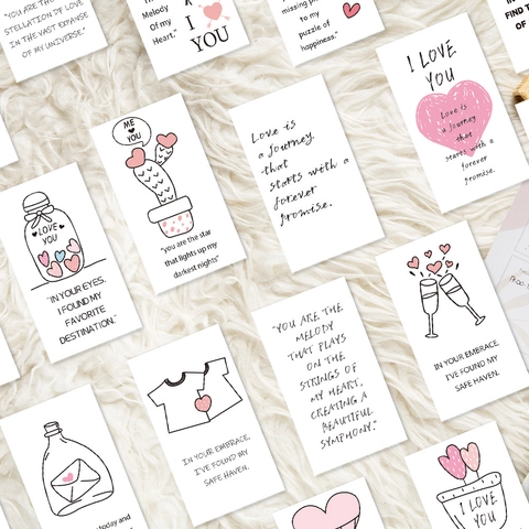 Mini Lunchbox Notes Cards Inspirational Love Greeting Cards For Anniversary Valentine Day Romantic Hand Drawn Pattern Decor