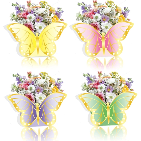 Décoration de Table Papillon 3D Boîte à Fleurs en Carton Doré Pour Fête d'Anniversaire Mariage Banquet
