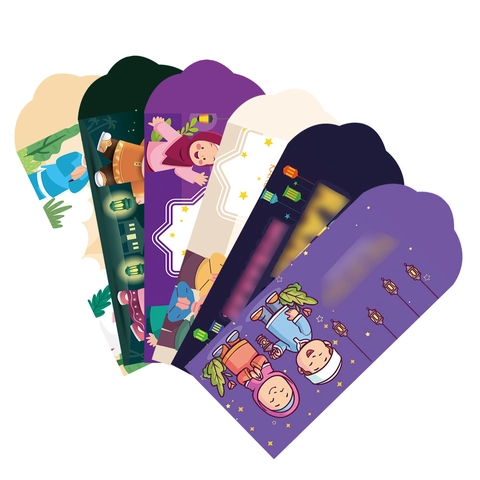 Enveloppes Rouges Papier Eid Al-Fitr Motifs Enfants Musulmans Dessin Animé Pochettes Argent Ramadan Kareem Pour Cadeau Célébration Festival Hari Raya