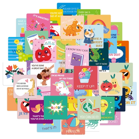 Cartes d'Encouragement pour Boîte à Déjeuner Enfants Style Ins Dessin Animé Cartes de Motivation Récompense Éducative