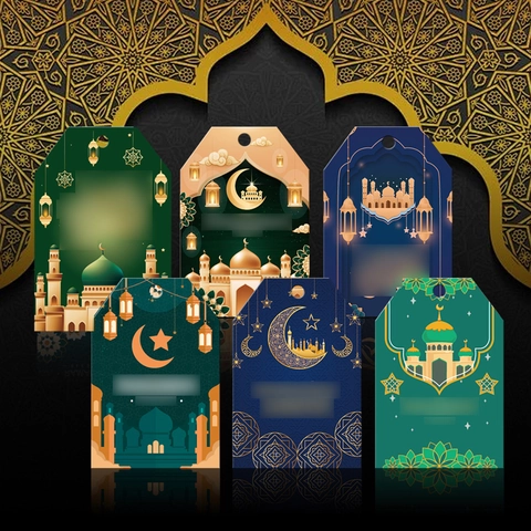 Etichette Regalo Eid Ramadan Mubarak in Cartoncino Moschea Luna Stella Decorazioni Sospese Con Corde di Canapa Per Festa Islamica