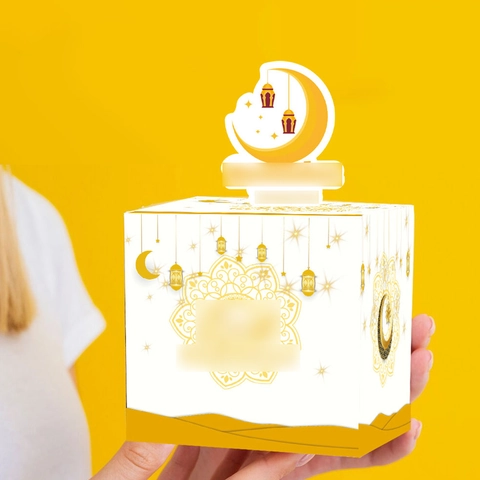 DIY Surprise Money Pulling Gift Box Ramadan Eid Mubarak Moon Star Lantern Pattern For Birthday New Year Party Cake Decor Supplies