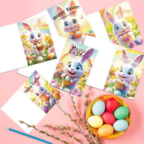 Oster-Grußkarten Weißer Karton Cartoon Hase Ei Design Mit Umschlägen Aufklebern Für Party Feiertag Segen Grußkarten