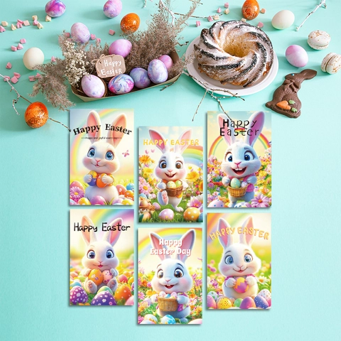 Oster-Grußkarten Weißer Karton Cartoon Hase Ei Design Mit Umschlägen Aufklebern Für Party Feiertag Segen Grußkarten