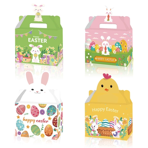 Scatole Regalo Buona Pasqua Con Manico Cartone Animato Coniglio Uovo Pulcino Modello Carta Scatole Caramelle Per Pasqua Festa
