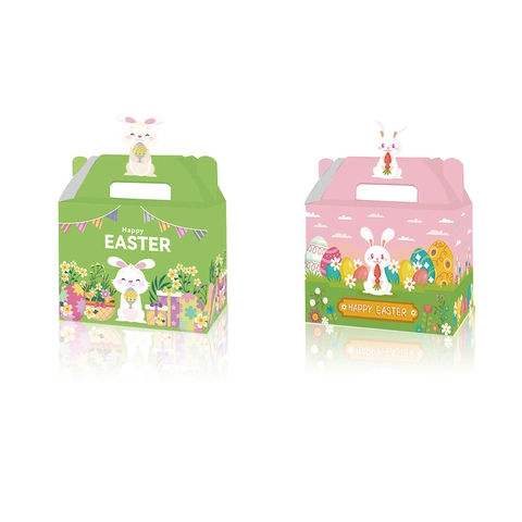 Scatole Regalo Buona Pasqua Con Manico Cartone Animato Coniglio Uovo Pulcino Modello Carta Scatole Caramelle Per Pasqua Festa