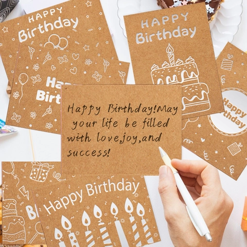 Kraft Paper Happy Birthday Cards Set With Envelopes Stickers Laser Printed Folded Greeting Cards Blank Inside Stationery