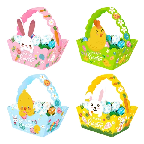 Ostern Papier Geschenk Körbe Hasen Küken Muster Handgehaltene Party Leckerli Taschen Süßigkeiten Boxen Für Kinder Deko