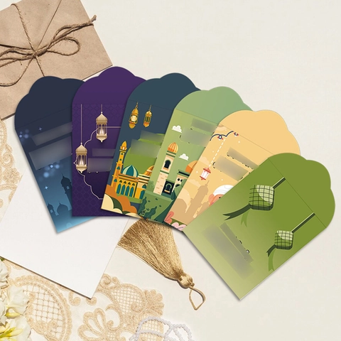 Eid Mubarak Red Envelopes Islamic Festival Paper Money Gift Envelopes Mosque Lantern Patterns Ramadan Party Decorations Set