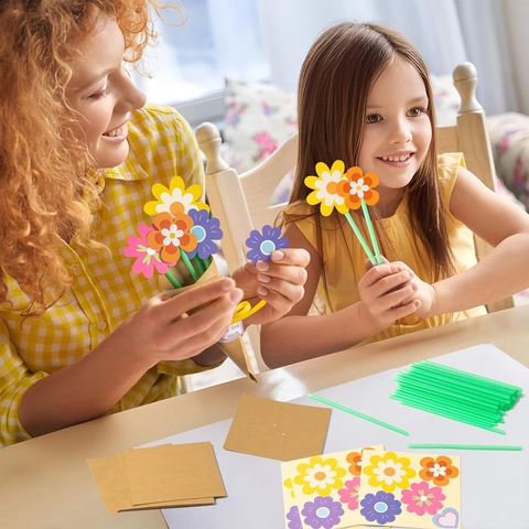 Kit Material Ramo Flores Papel DIY Tarjeta Felicitación Día De Madre Manualidades Para Niños Regalo Creativo