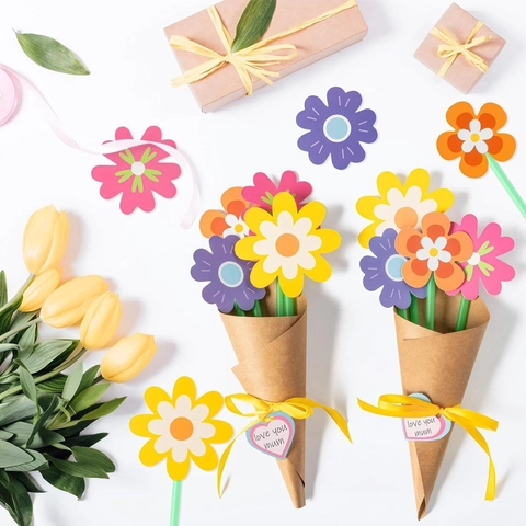 Kit Material Ramo Flores Papel DIY Tarjeta Felicitación Día De Madre Manualidades Para Niños Regalo Creativo