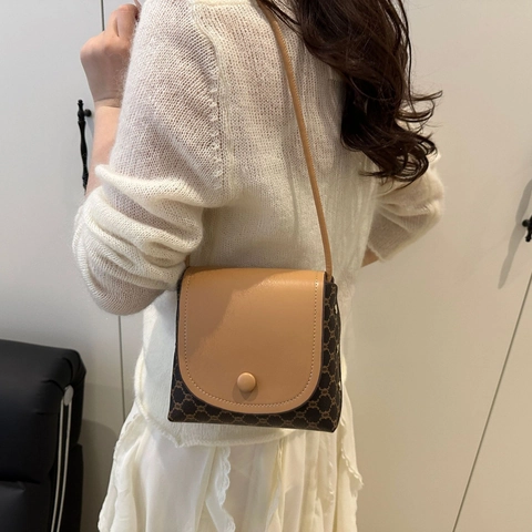 Borsa a Tracolla Vintage Monogramma Donna in Pelle PU Forma a Secchiello Piccola Chiusura Magnetica Casual Street Style Porta Cellulare