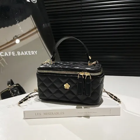 Bolso Bandolera de Caja de Cuero PU Acolchado para Mujer Bolso de Mano de Moda con Decoración de Camelia Correa de Cadena