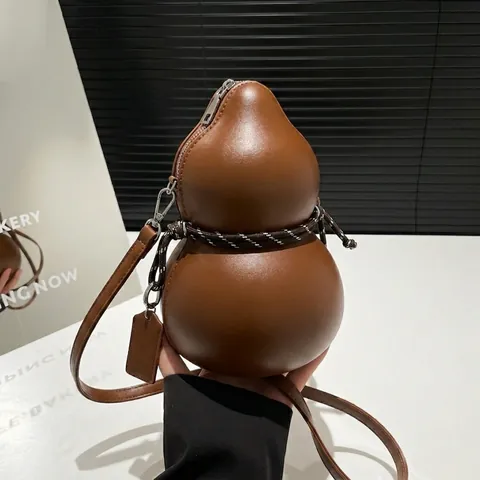 Gourd Shaped Crossbody Bag PU Leather Niche Design Shoulder Purse For Women Fashionable Retro Unique Small Bag With Woven Rope