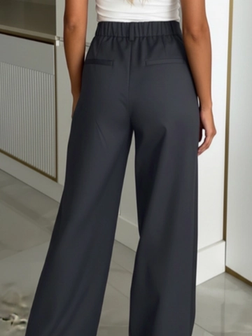 Pantalones De Pierna Ancha De Cintura Alta Para Mujer Poliéster Plisado Informal Oficina Color Sólido