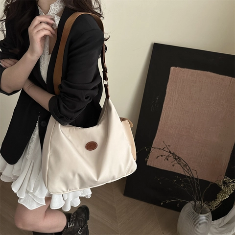 Damen Große Kapazität Nylon Schultertasche Einfarbig Minimalistisch Hobo Crossbody Tasche Lässige Tragetasche Mit Breitem Gurt