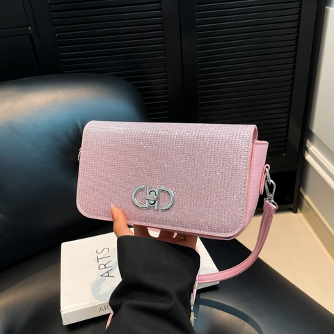 Luxury Rhinestone Sequins Small Square Bag For Women Stylish Lock Buckle Crossbody Shoulder Bag Evening Banquet Party Handbag
