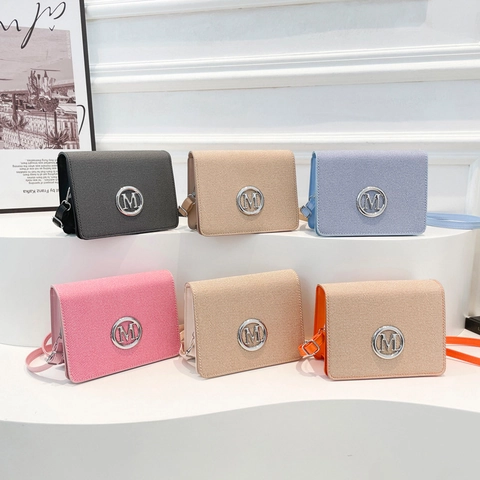 Women Minimalist Small Square Camera Bag Woven Texture PU Leather Shoulder Crossbody Bag With Round Metal Logo Handbag